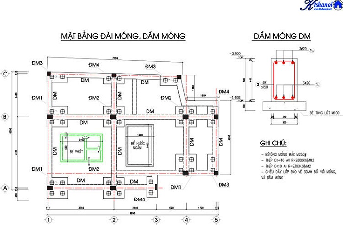 Bản vẽ móng cọc nhà dân, nhà phố, nhà tầng, nhà chữ L